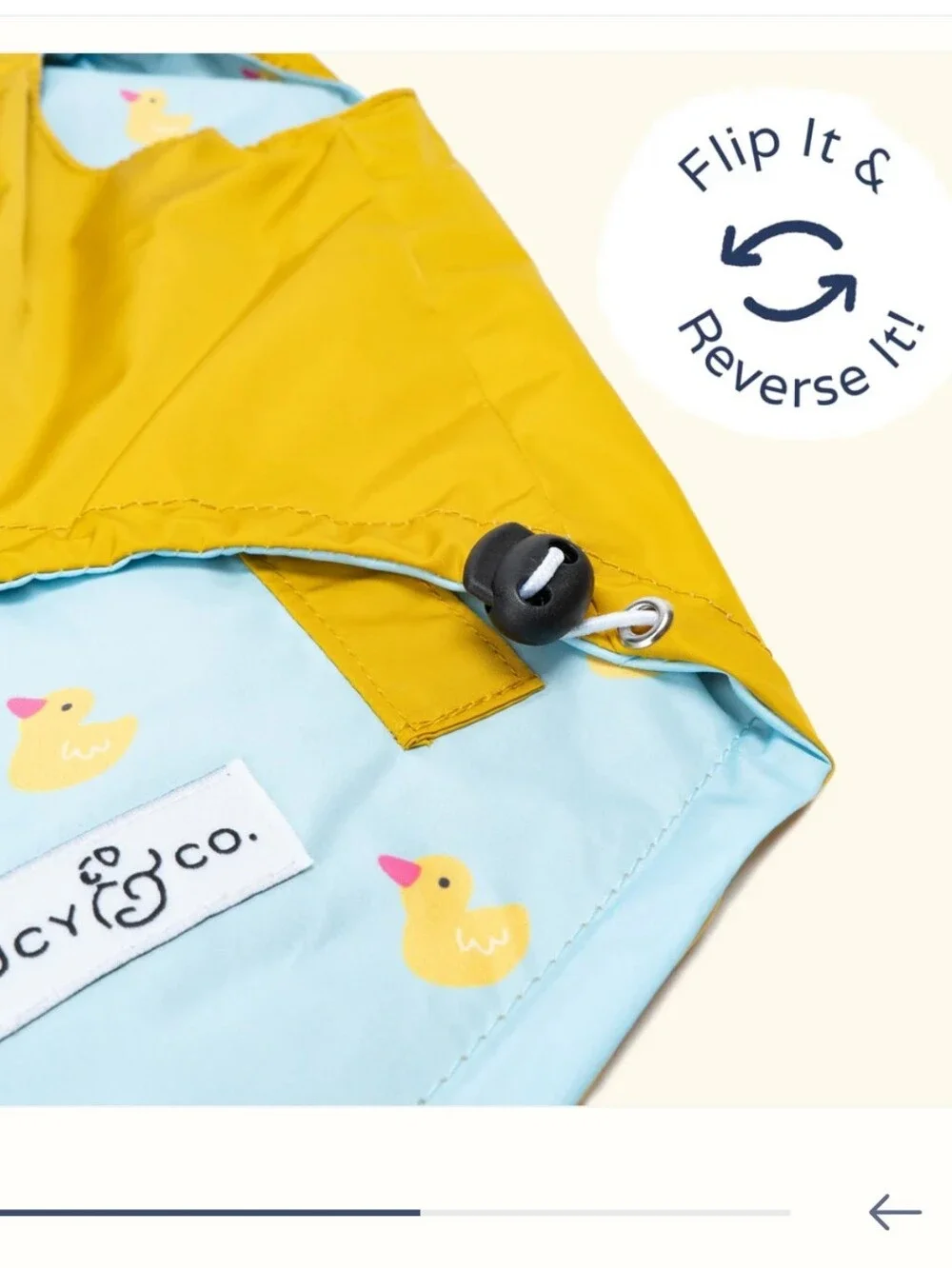 Lucy And Co Reversible Lucky Duck Dog Rain Jacket Zip Coat Sky Blue Yellow Xxl